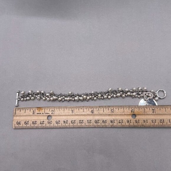 Dream Big Pearl Chain Bangle Bracelet Silver Tone - Picture 7 of 7